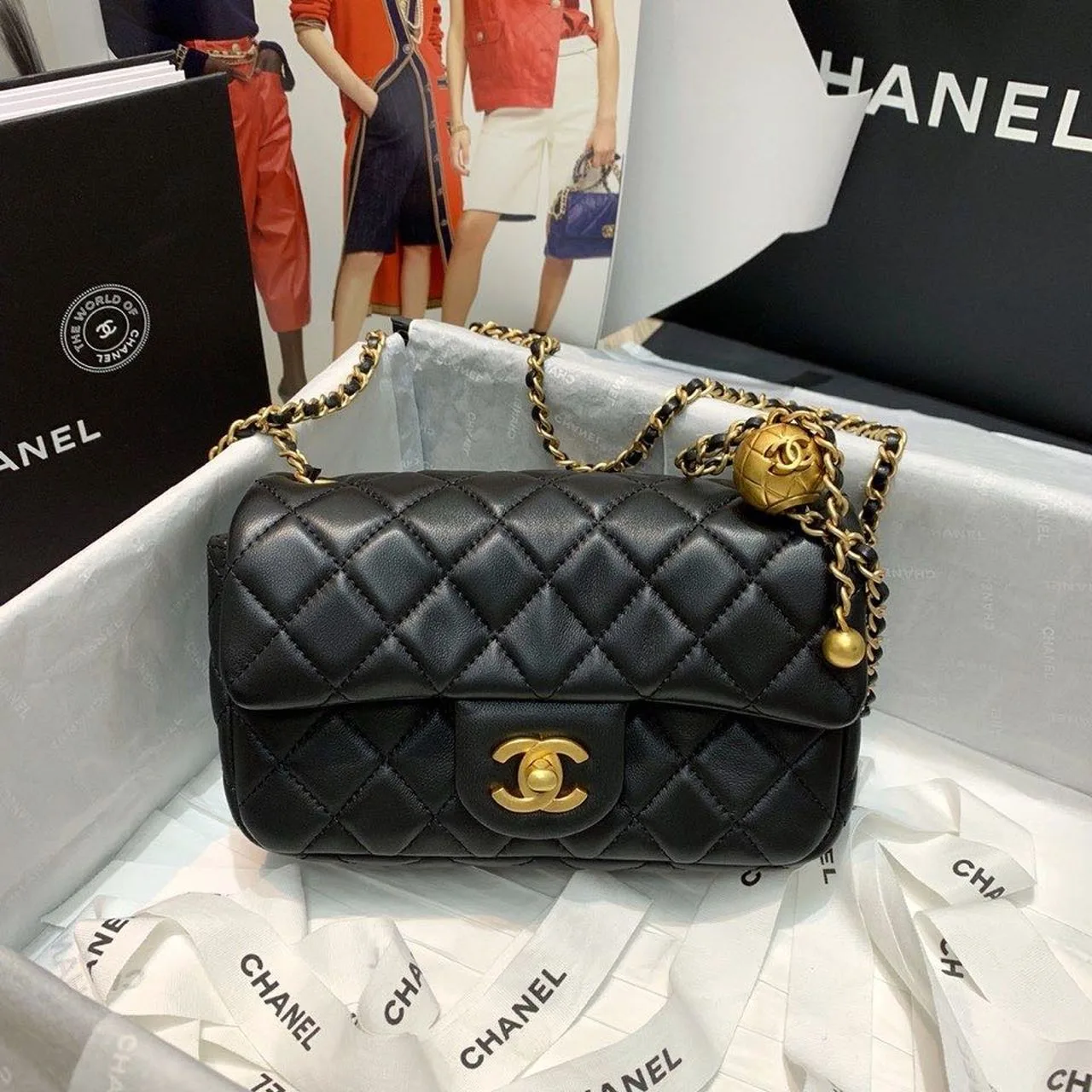 Chanel Flap Bag With CC Ball On Strap Small Crossbody / Black Gold Hardware - Image 4
