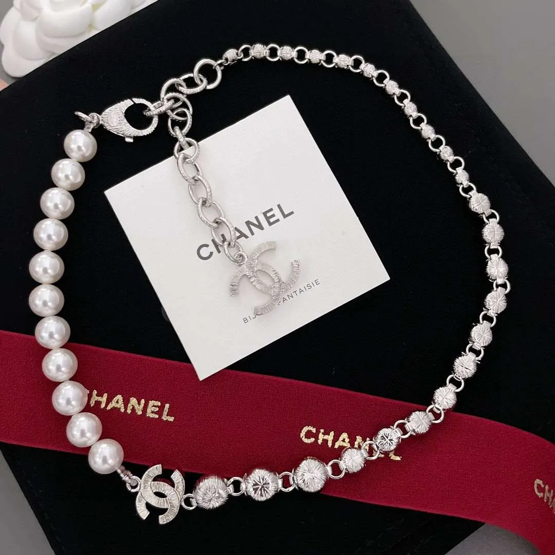 Alternative view of Chanel Half Bead Choker Necklace Silver