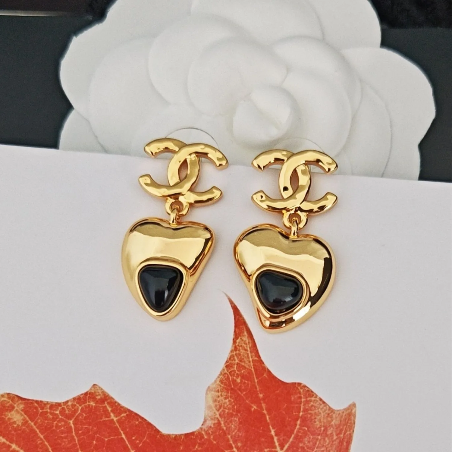 Chanel Heart Drop Earrings Gold-Toned Metal - Image 3