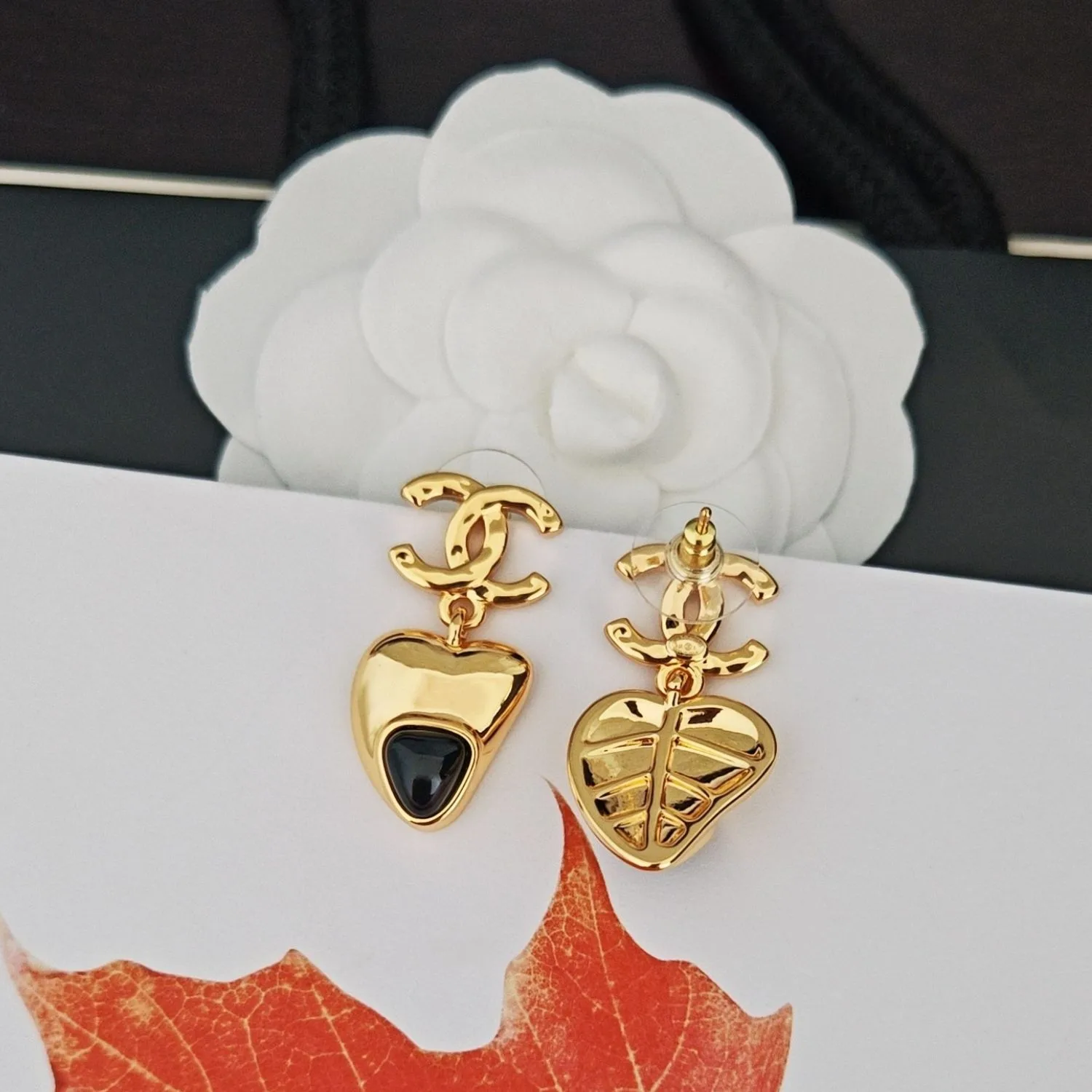 Alternative view of Chanel Heart Drop Earrings Gold-Toned Metal