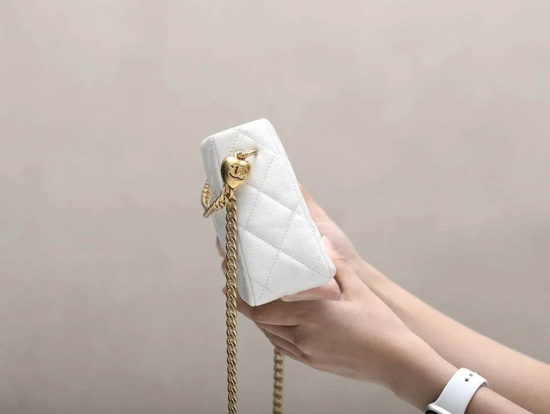 Chanel HoBo Heart Adjustment Buckle Crossbody Bag / White Gold Hardware - Image 10