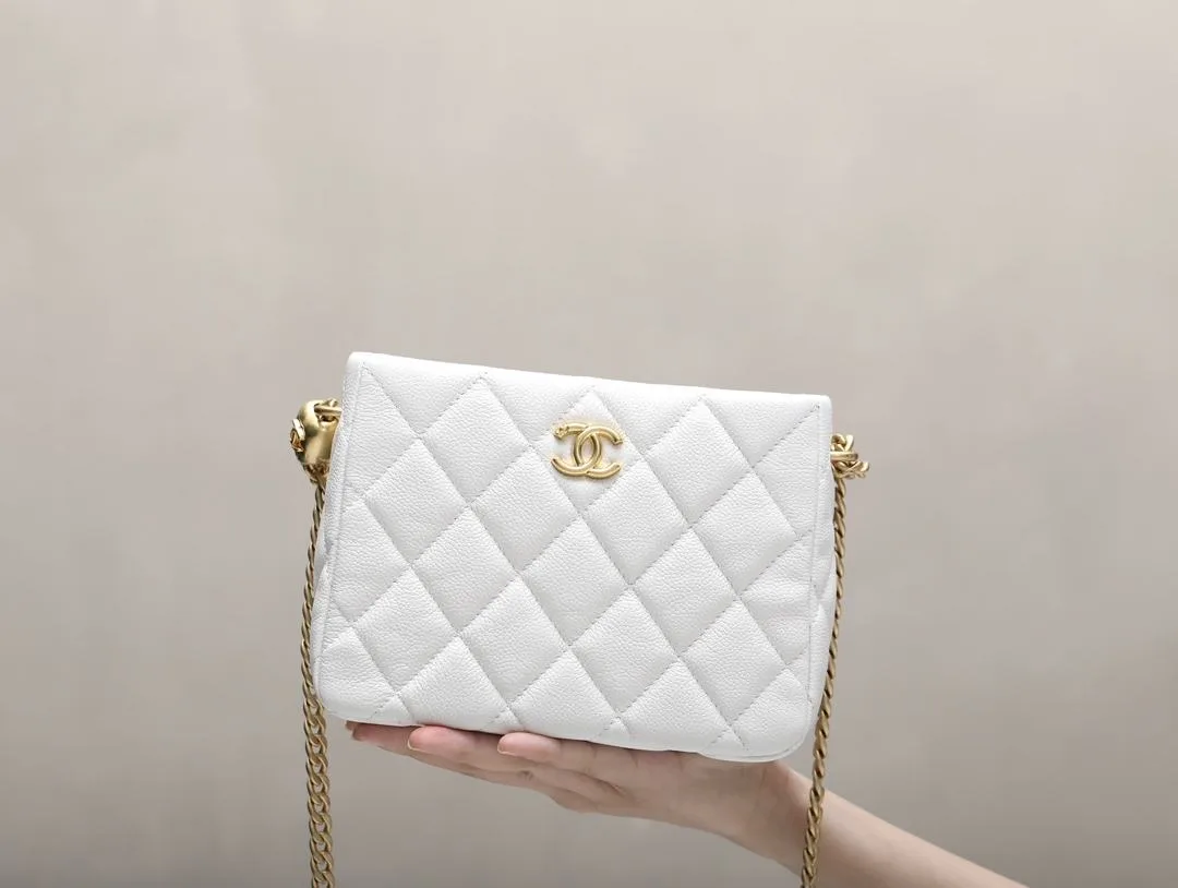 Chanel HoBo Heart Adjustment Buckle Crossbody Bag / White Gold Hardware - Image 9