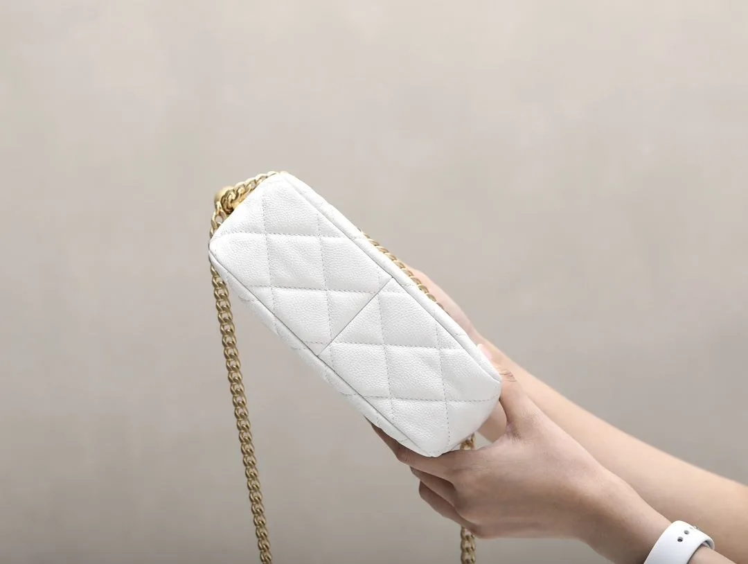 Chanel HoBo Heart Adjustment Buckle Crossbody Bag / White Gold Hardware - Image 6