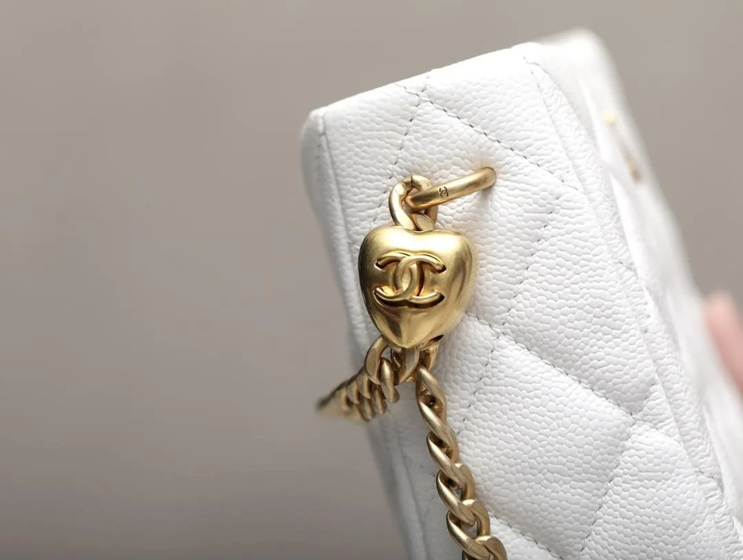 Chanel HoBo Heart Adjustment Buckle Crossbody Bag / White Gold Hardware - Image 5