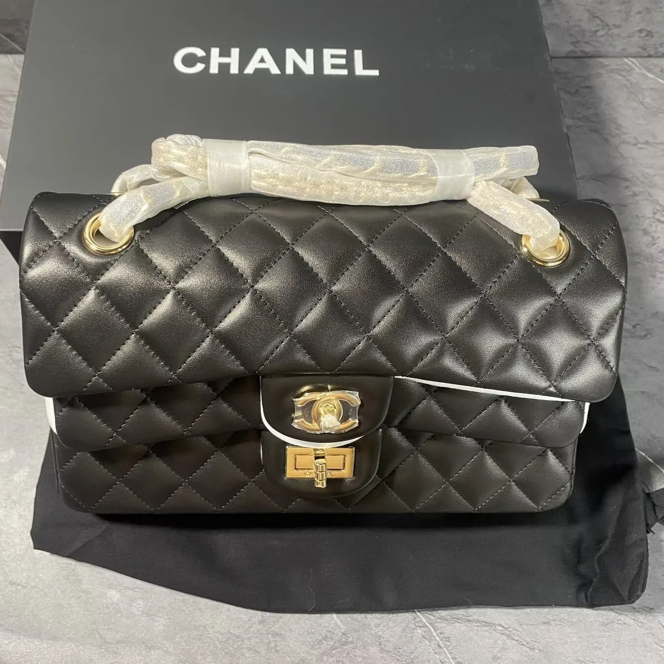 Chanel Layered Classic Flap Bag Crossbody / Black Gold Hardware - Image 5