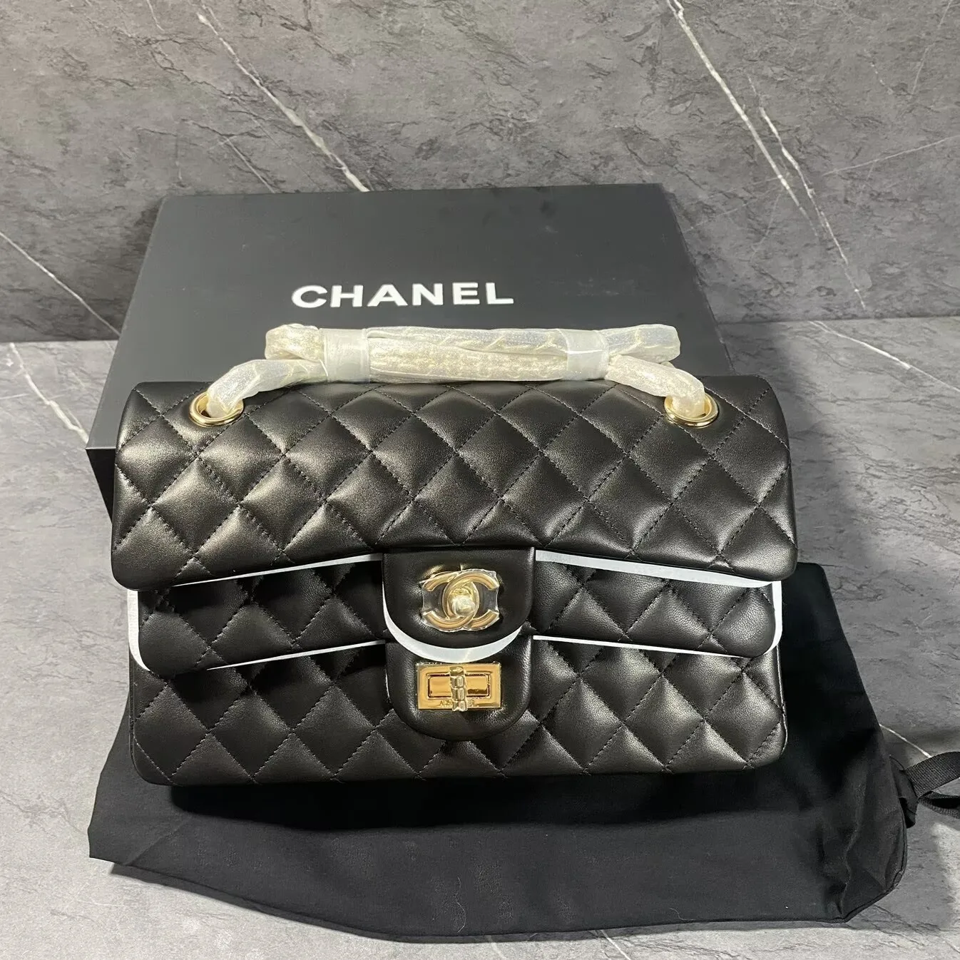 Chanel Layered Classic Flap Bag Crossbody / Black Gold Hardware - Image 4