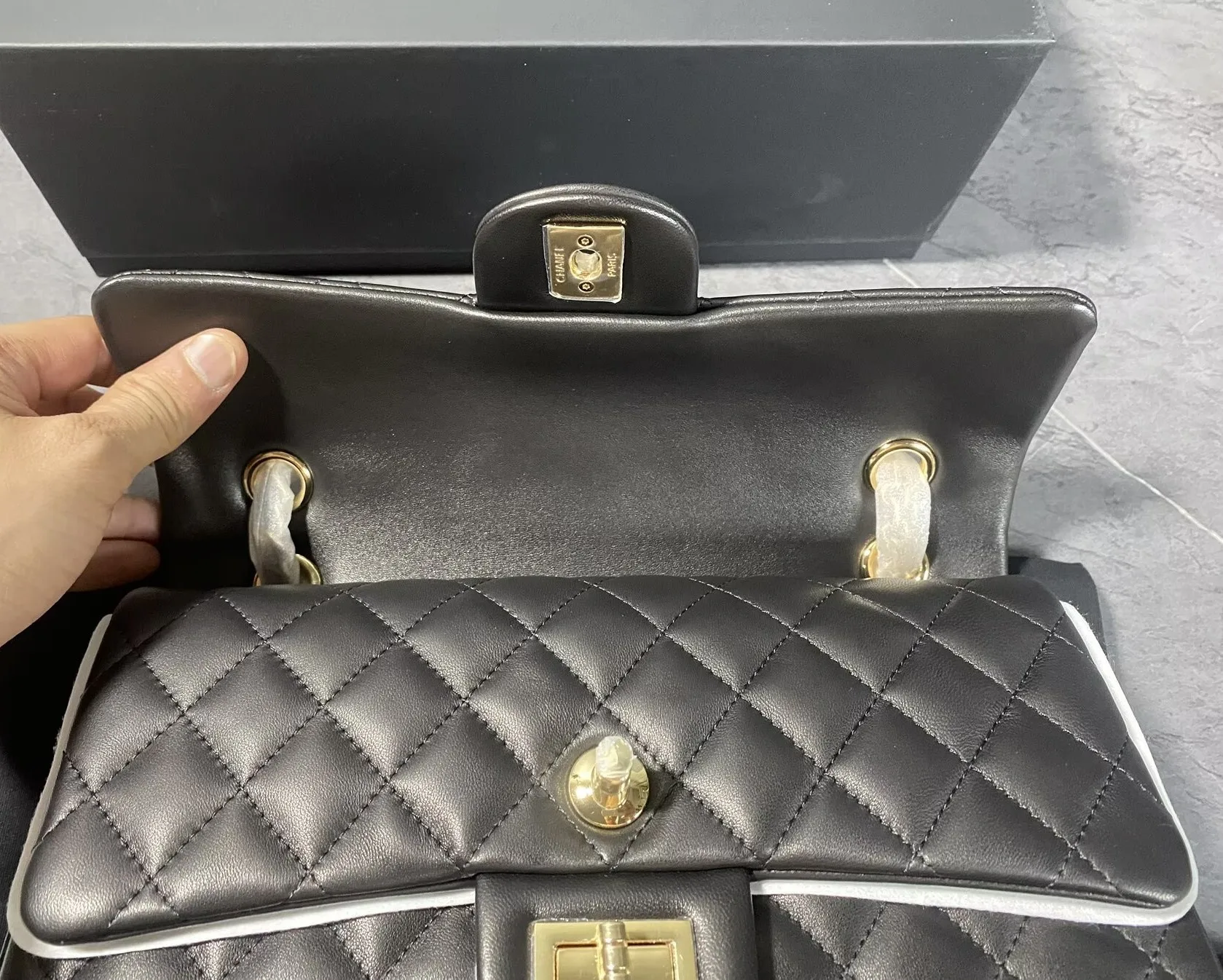 Chanel Layered Classic Flap Bag Crossbody / Black Gold Hardware - Image 7