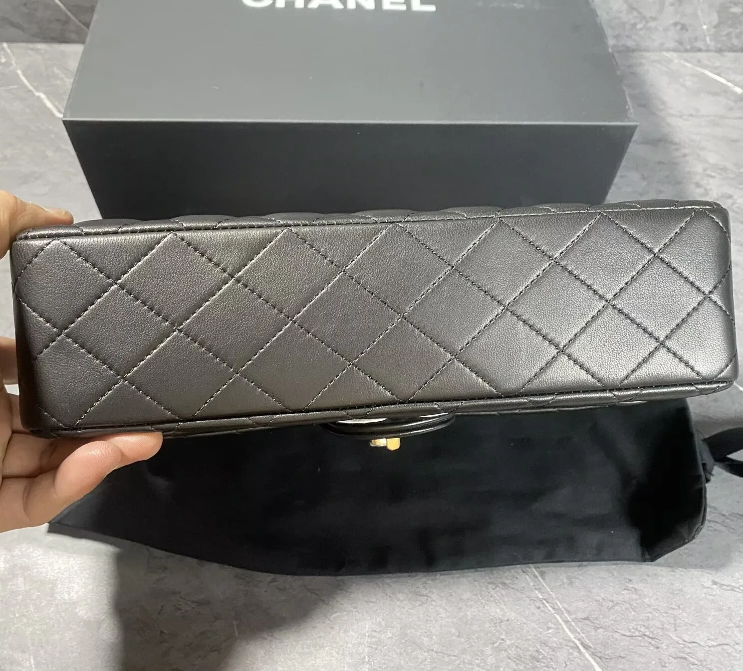 Chanel Layered Classic Flap Bag Crossbody / Black Gold Hardware - Image 8