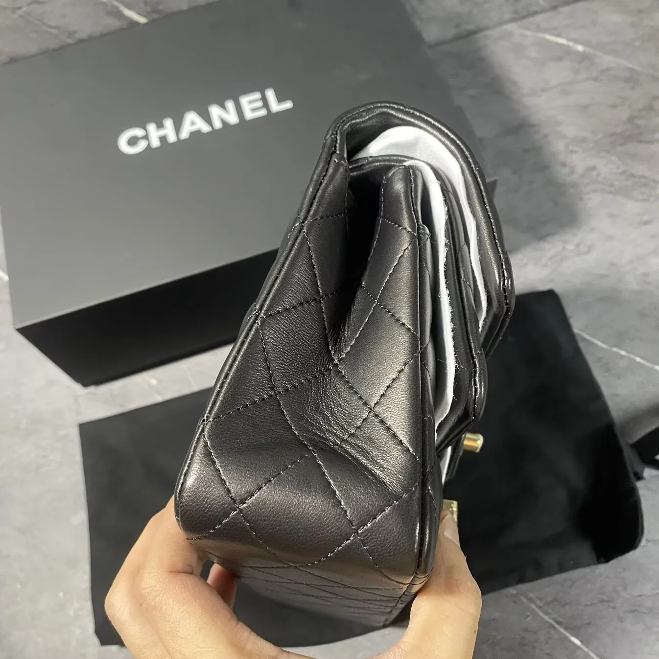 Chanel Layered Classic Flap Bag Crossbody / Black Gold Hardware - Image 6