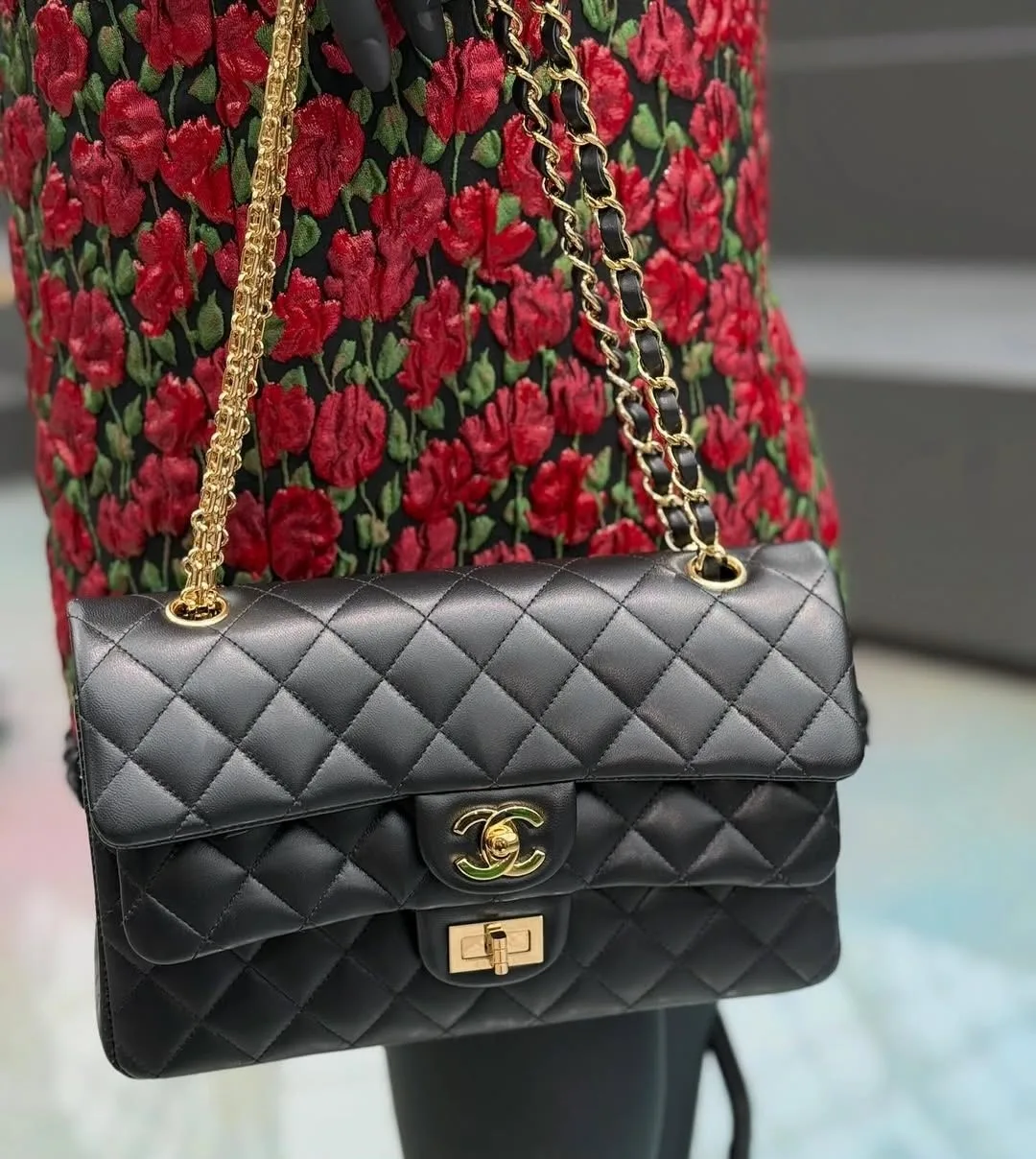 Chanel Layered Classic Flap Bag Crossbody / Black Gold Hardware - Image 3