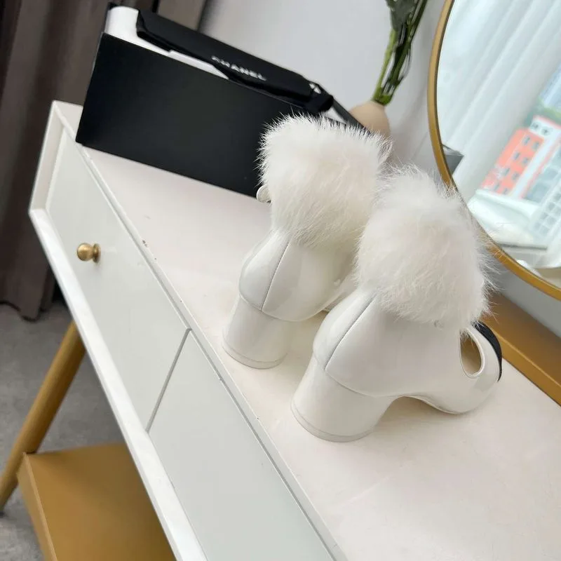 Chanel Milan Rabbit Fur High Heels White - Image 9
