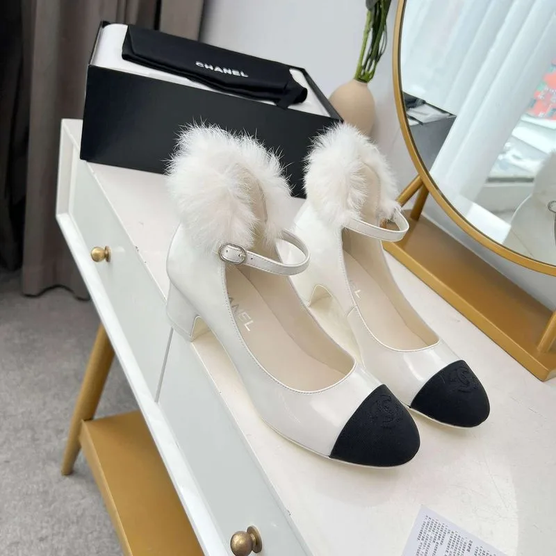 Chanel Milan Rabbit Fur High Heels White - Image 8