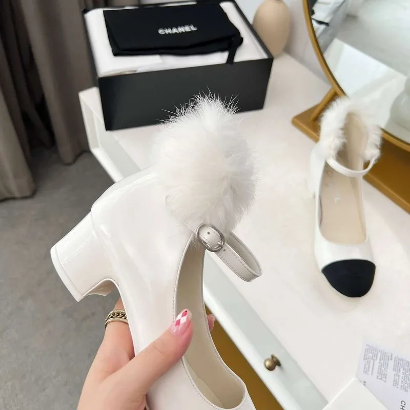 Chanel Milan Rabbit Fur High Heels White - Image 5