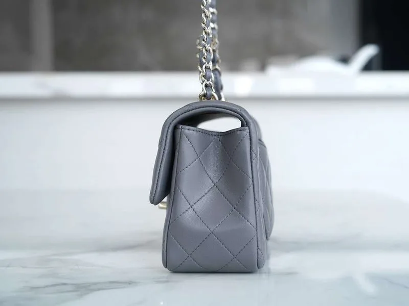 Chanel Rectangular Flap Bag Mini Crossbody / Grey - Image 9