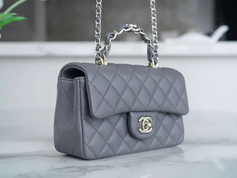Chanel Rectangular Flap Bag Mini Crossbody / Grey - Image 6