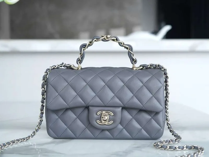 Chanel Rectangular Flap Bag Mini Crossbody / Grey - Image 5