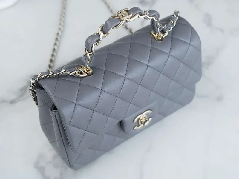 Chanel Rectangular Flap Bag Mini Crossbody / Grey - Image 3