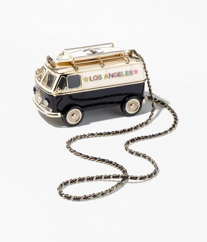 Chanel Mini Van Minaudiere / Black White And Gold Bag - Image 3