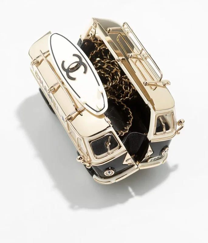 Chanel Mini Van Minaudiere / Black White And Gold Bag - Image 5