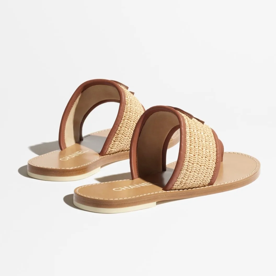 Chanel Mules Beige/ Brown Raffia --U7241 - Image 4