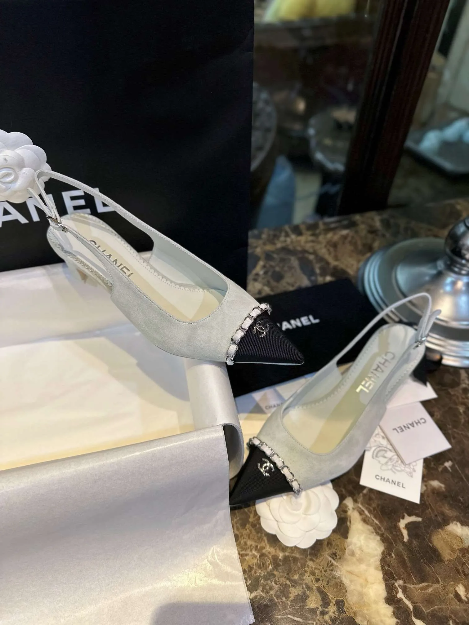 Alternative view of Chanel Patent Slingback Pumps Light Grey
