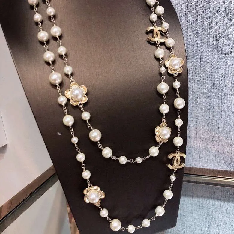 Alternative view of Chanel Pearl CC Flower Gold Necklace