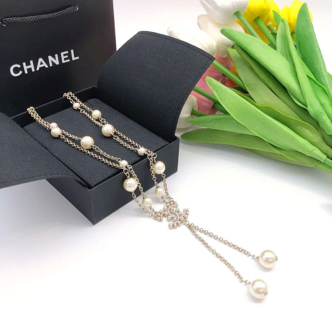 Chanel Pearl Double C Rice Beads Large And Small Necklace Gold - Image 9
