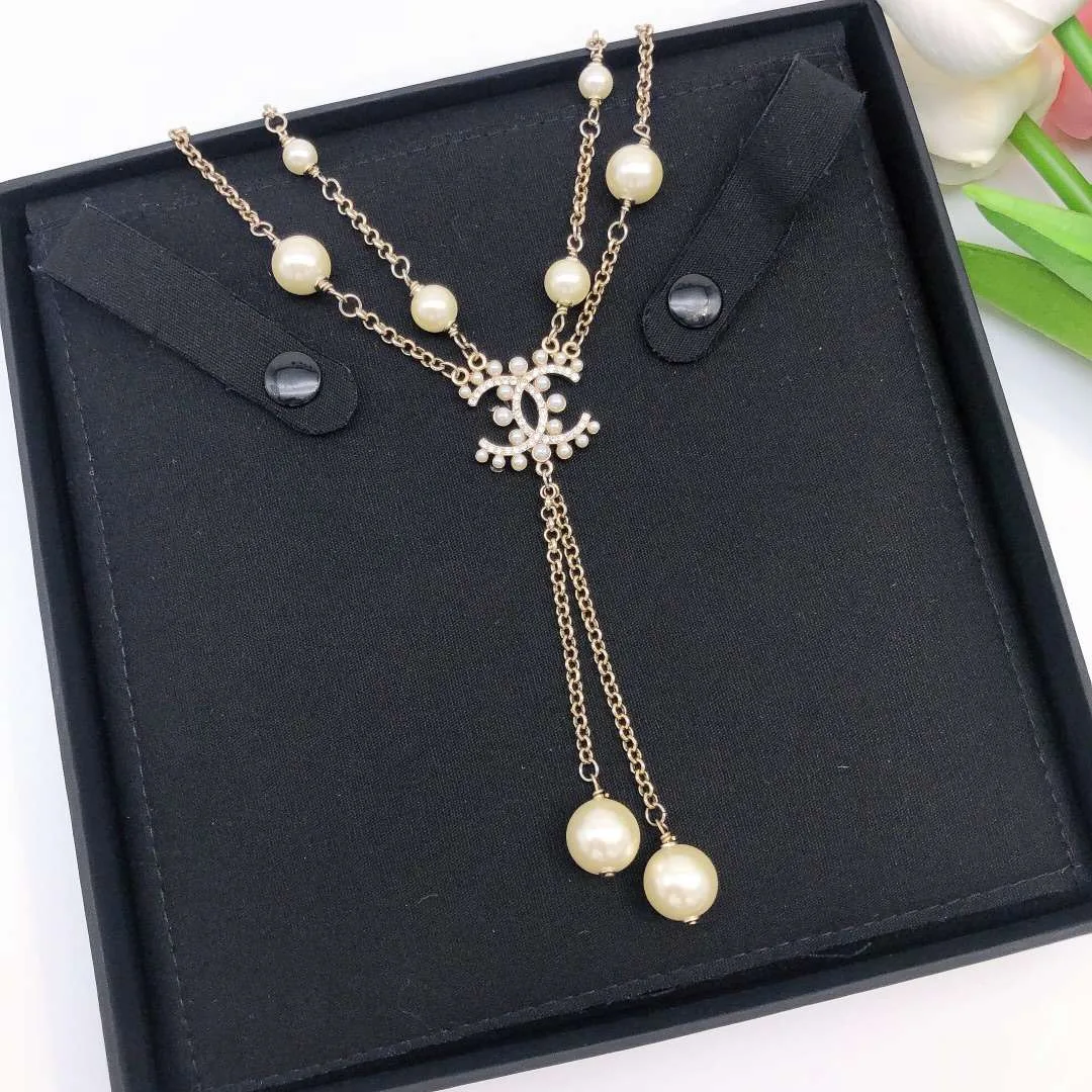 Chanel Pearl Double C Rice Beads Large And Small Necklace Gold - Image 8
