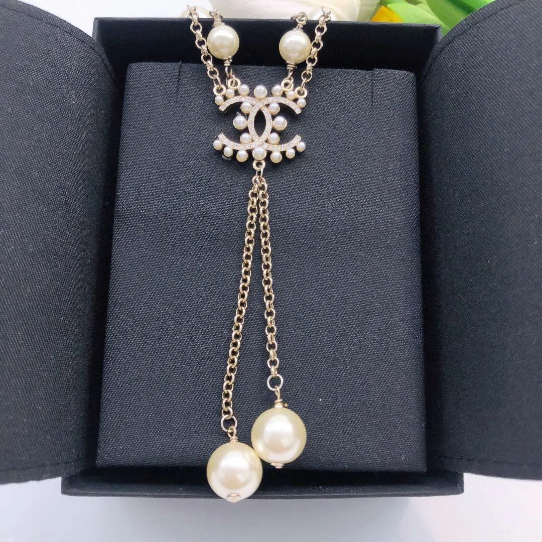 Chanel Pearl Double C Rice Beads Large And Small Necklace Gold - Image 6