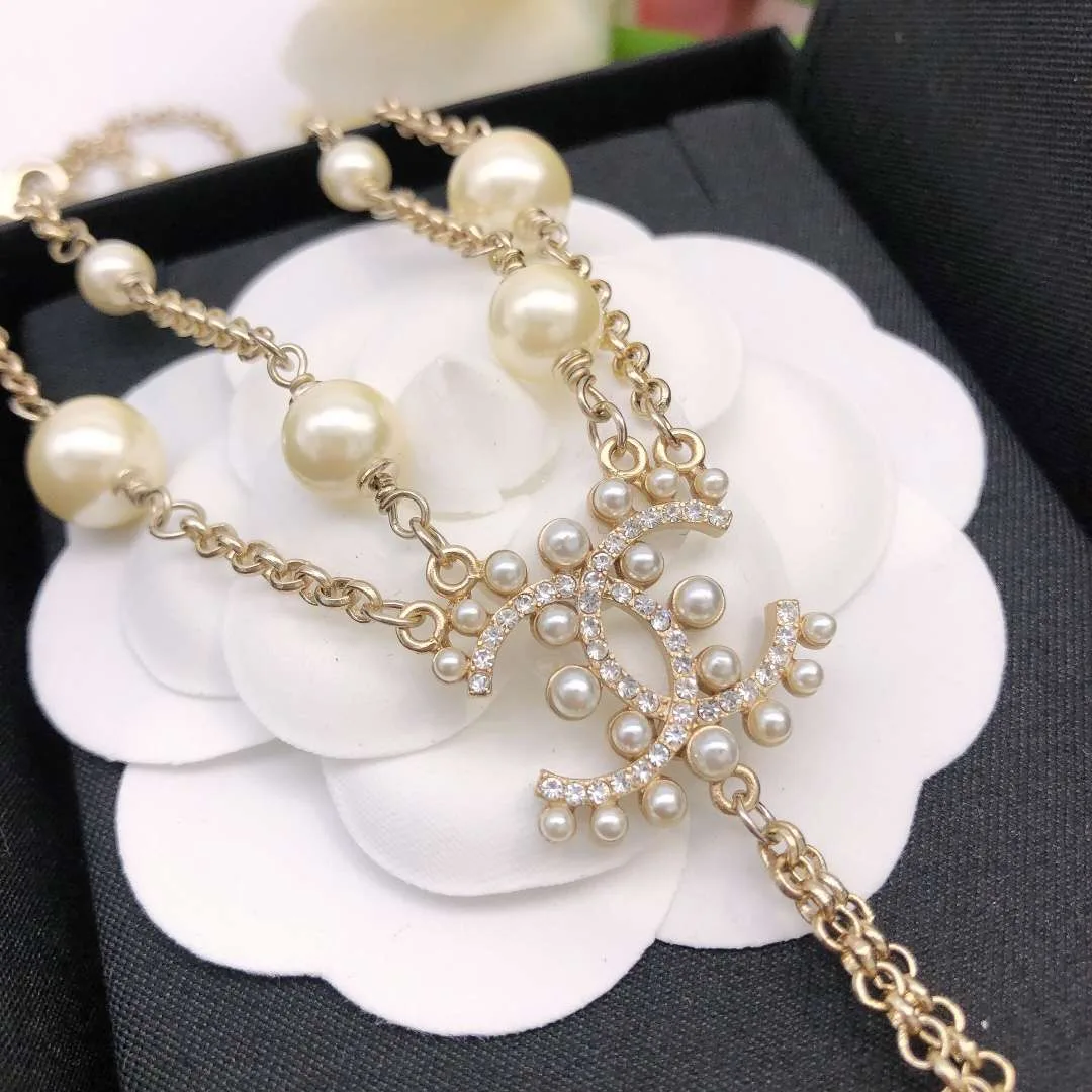 Chanel Pearl Double C Rice Beads Large And Small Necklace Gold - Image 5