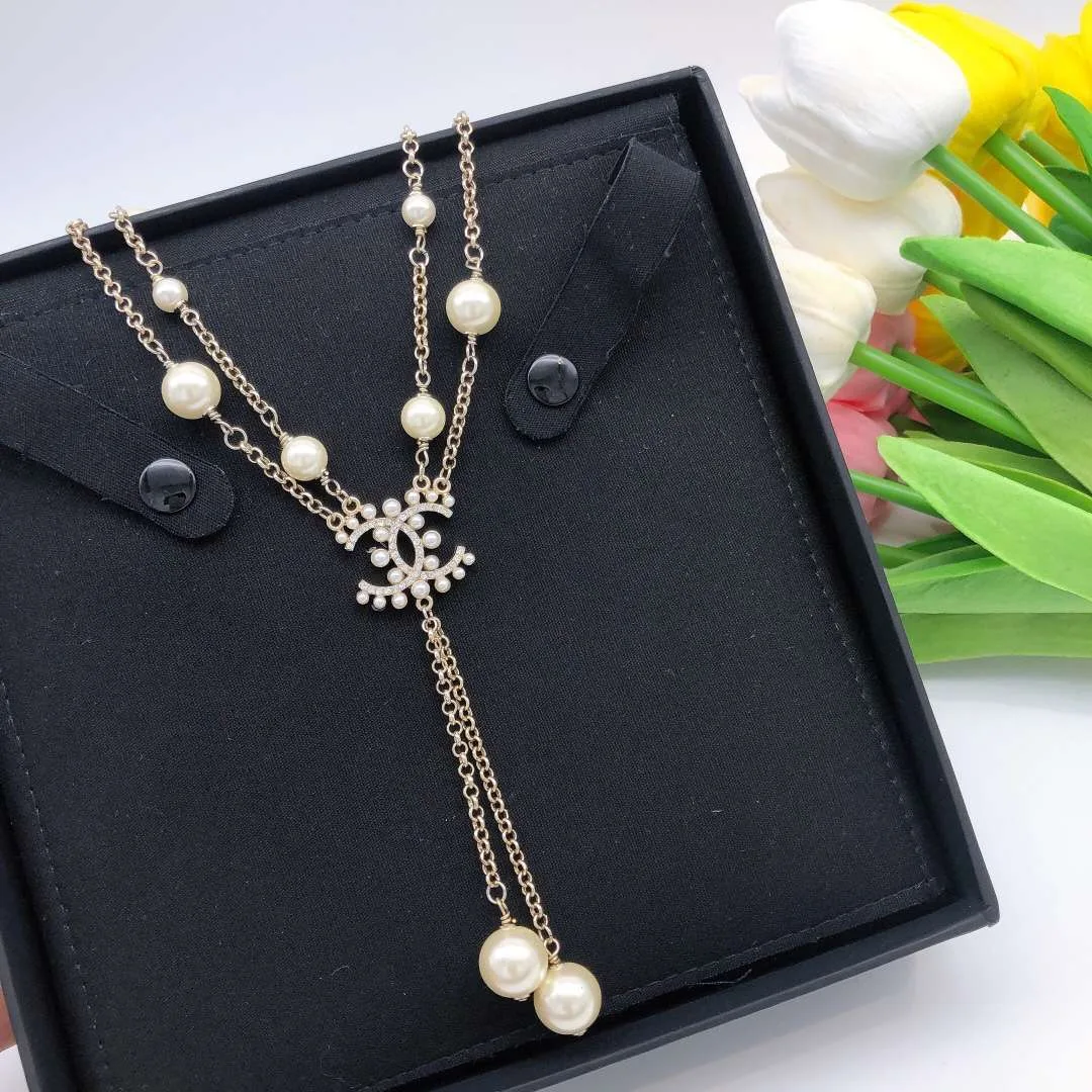 Chanel Pearl Double C Rice Beads Large And Small Necklace Gold - Image 4