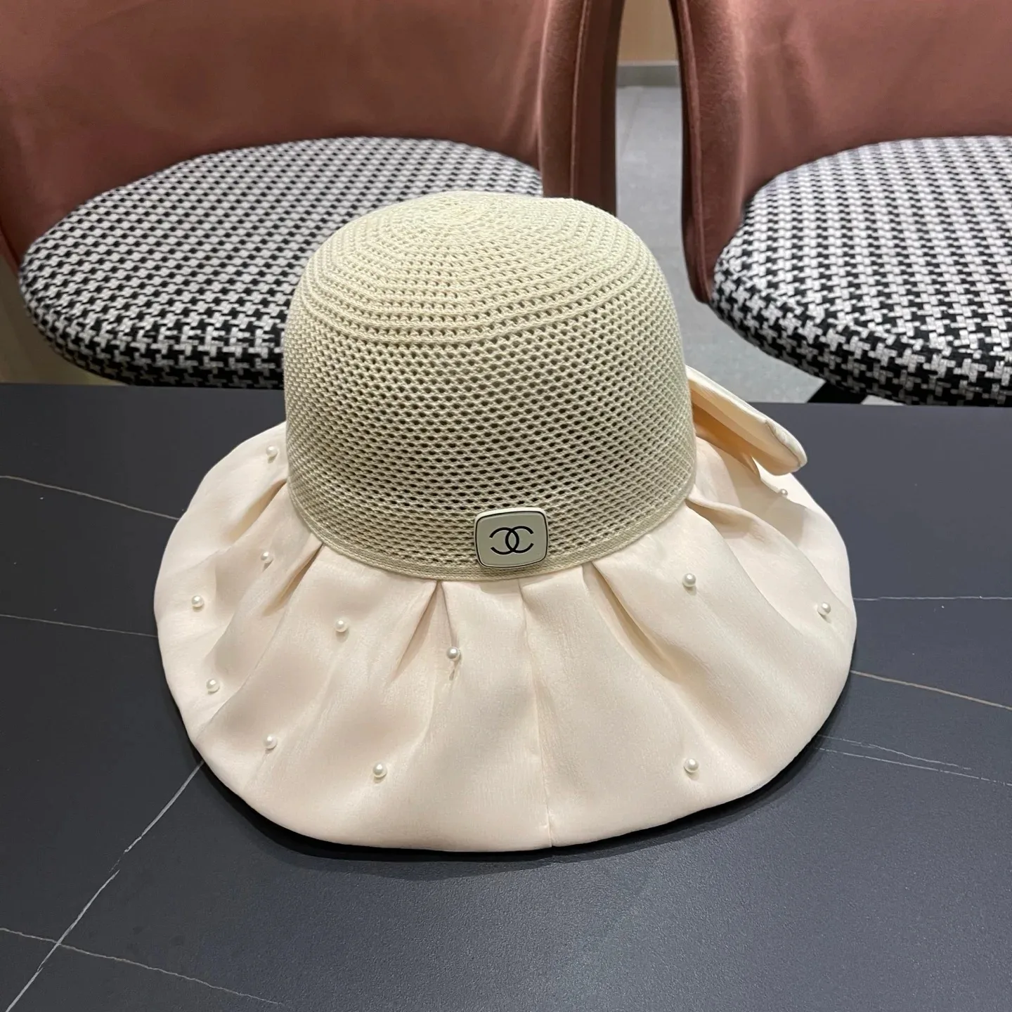 Alternative view of Chanel Pearl-Embellished Sun Hat Ivory