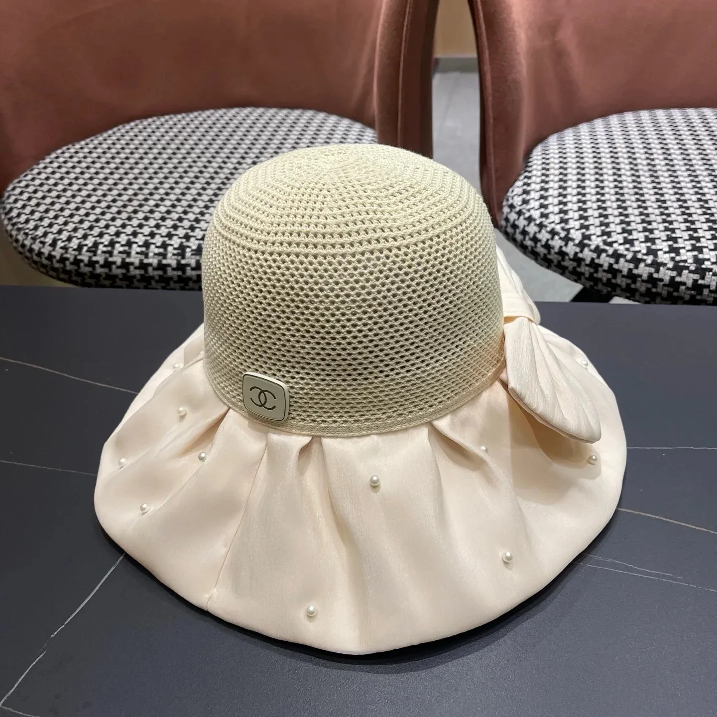 Chanel Pearl-Embellished Sun Hat Ivory - Image 3