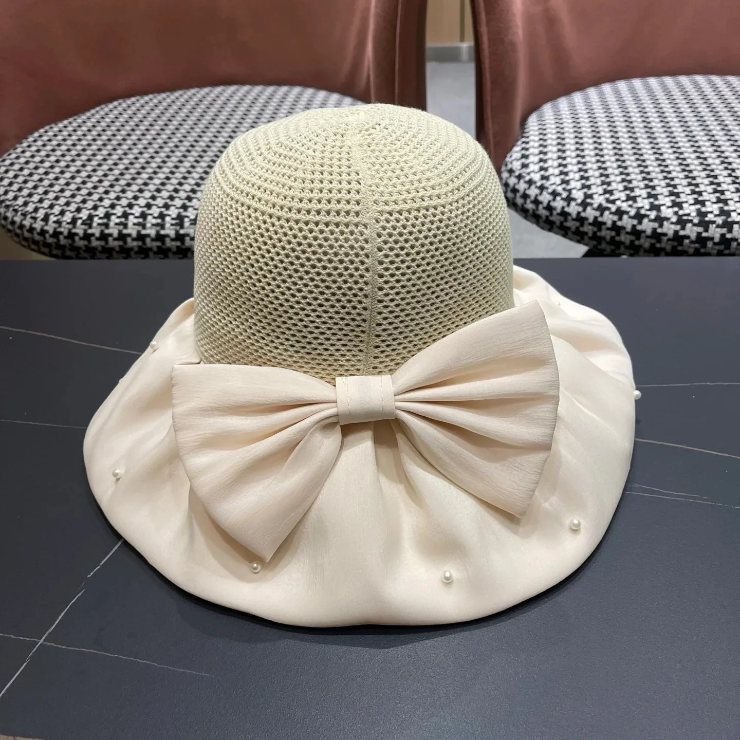 Chanel Pearl-Embellished Sun Hat Ivory - Image 6