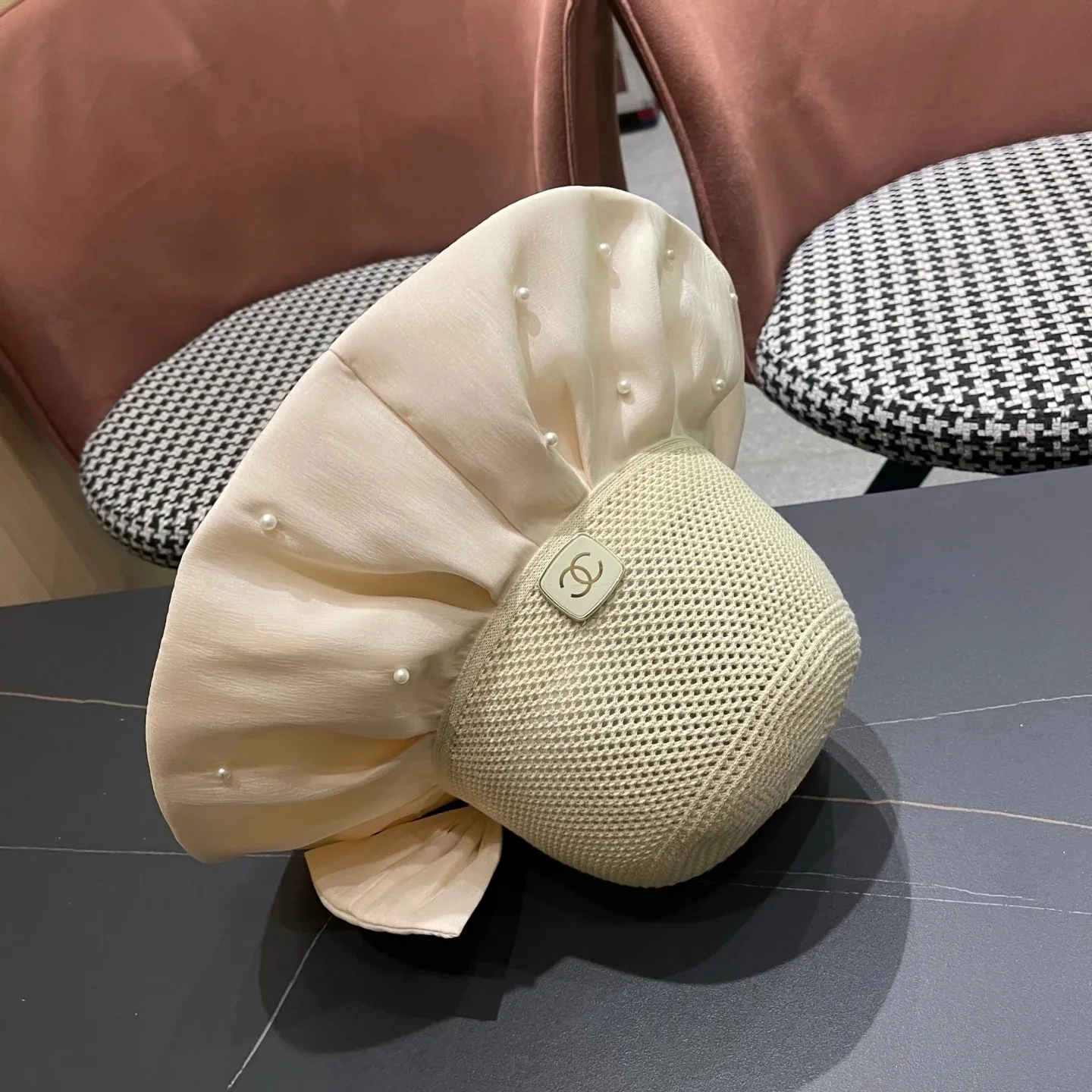 Chanel Pearl-Embellished Sun Hat Ivory - Image 9