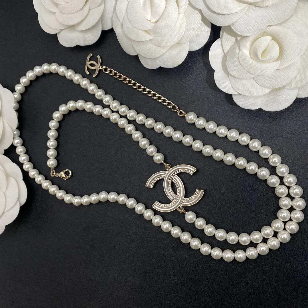 Chanel Pearl Letter Chain Necklace White - Image 6