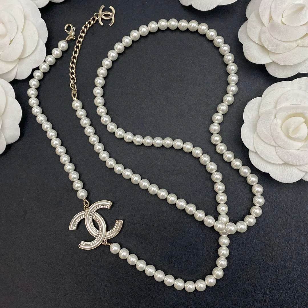 Chanel Pearl Letter Chain Necklace White - Image 5