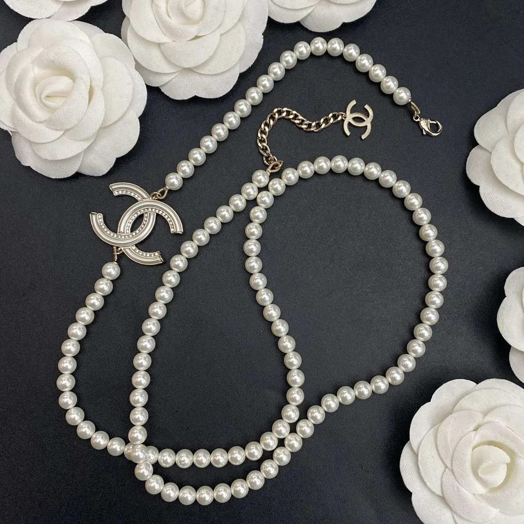 Chanel Pearl Letter Chain Necklace White - Image 3