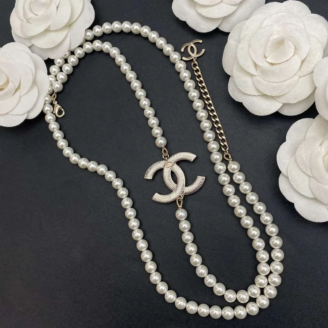 Alternative view of Chanel Pearl Letter Chain Necklace White