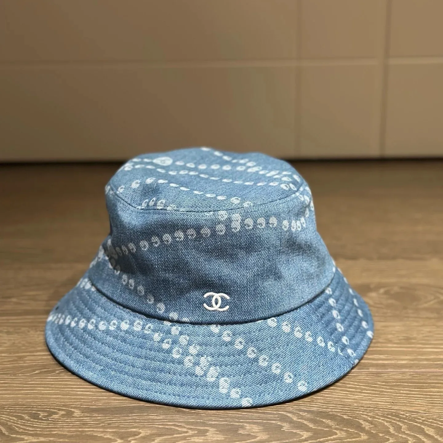 Alternative view of Chanel Pearl Print Bucket Hat Blue Denim