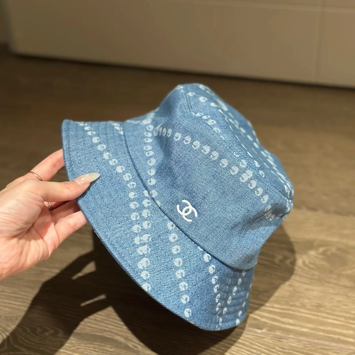 Chanel Pearl Print Bucket Hat Blue Denim - Image 4