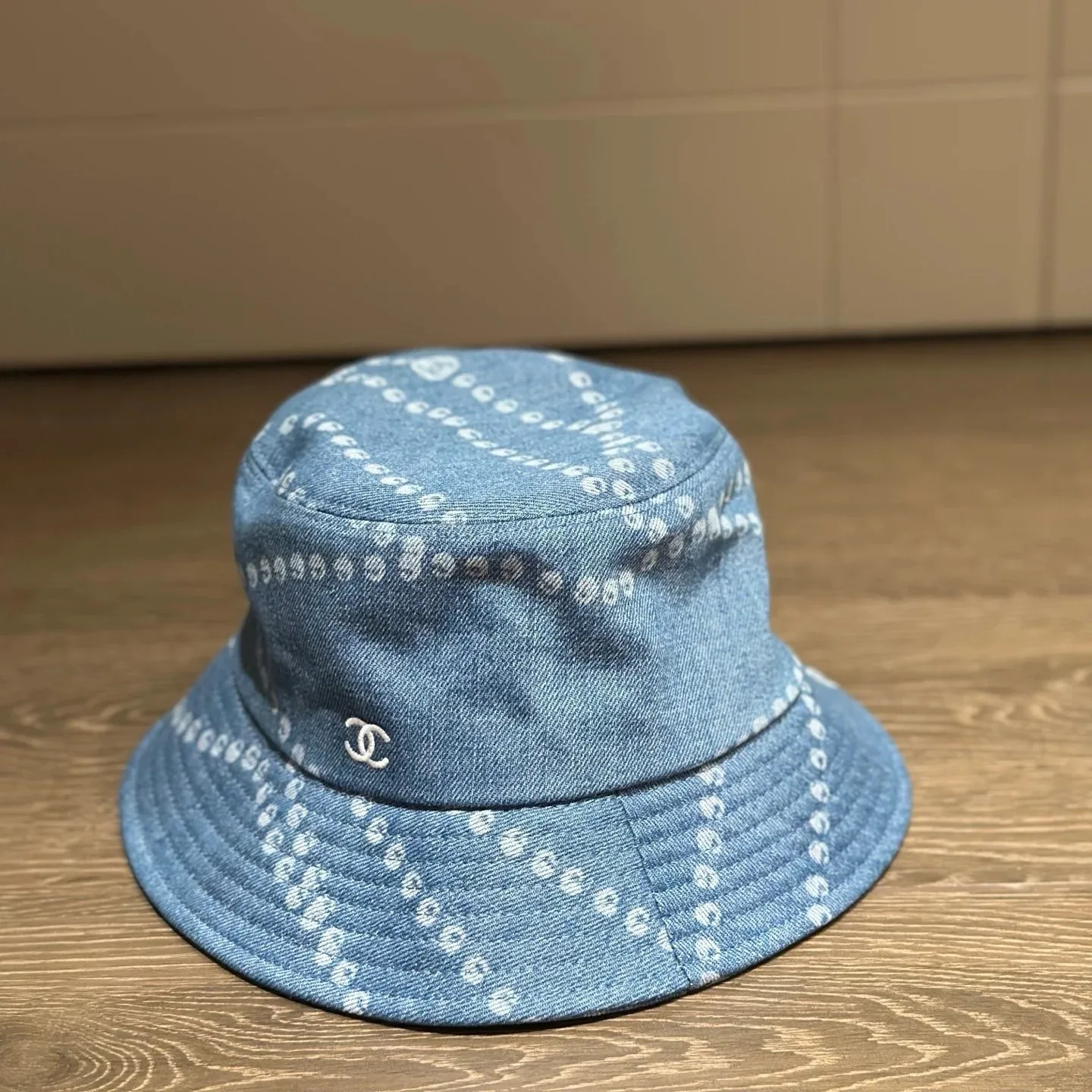 Chanel Pearl Print Bucket Hat Blue Denim - Image 5