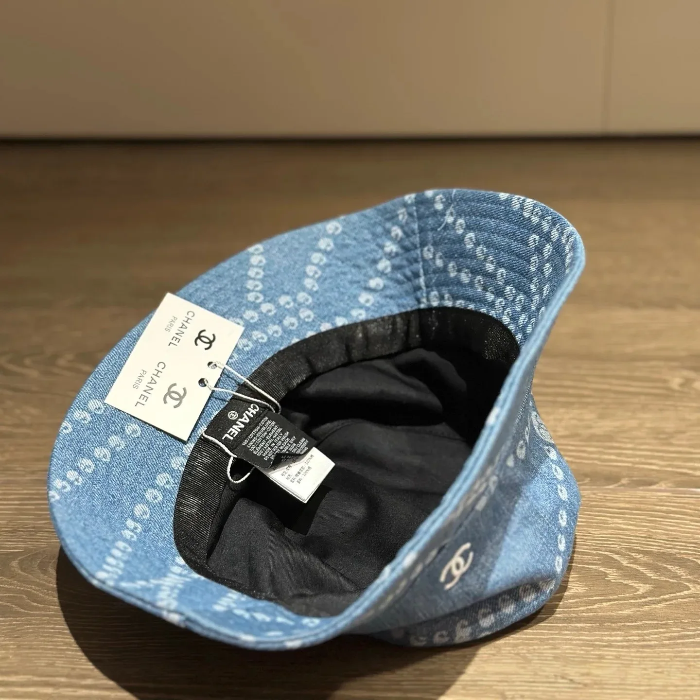 Chanel Pearl Print Bucket Hat Blue Denim - Image 6