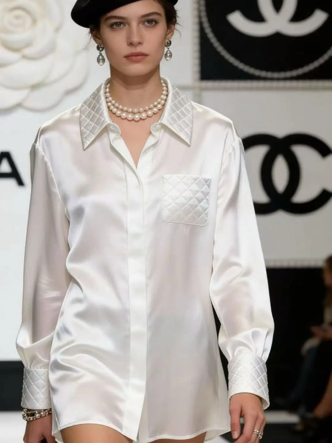 Alternative view of Chanel Quilted Button-Down Blouse Pearl White