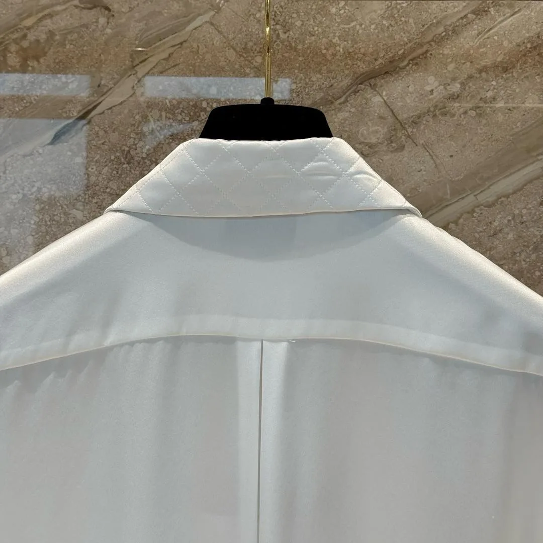 Chanel Quilted Button-Down Blouse Pearl White - Image 8