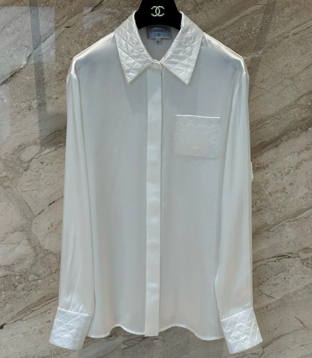 Chanel Quilted Button-Down Blouse Pearl White - Image 3