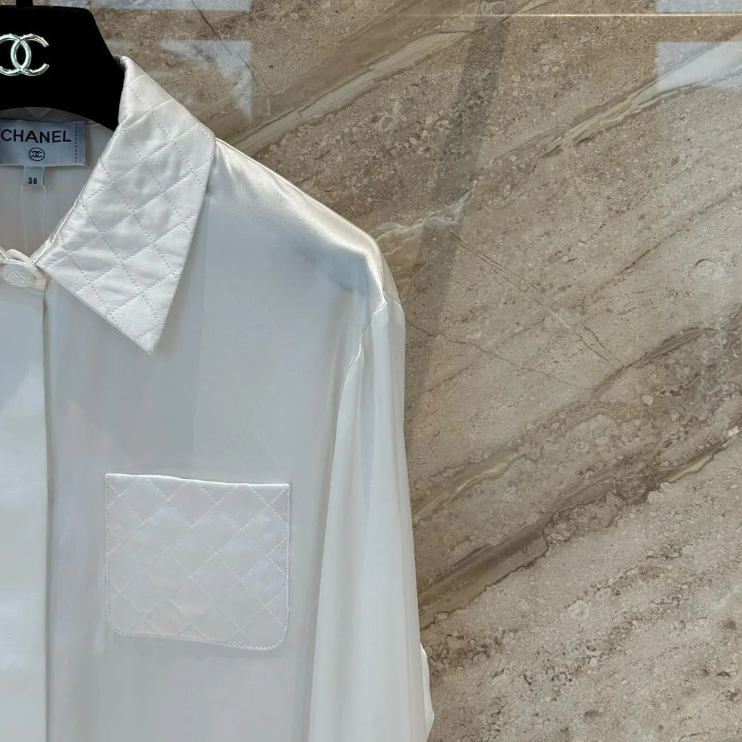 Chanel Quilted Button-Down Blouse Pearl White - Image 6