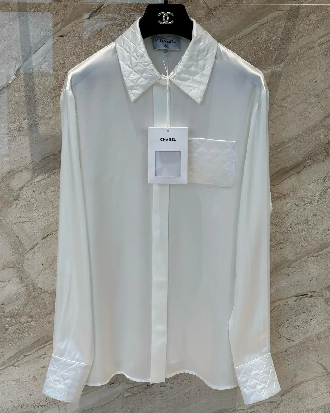 Chanel Quilted Button-Down Blouse Pearl White - Image 4