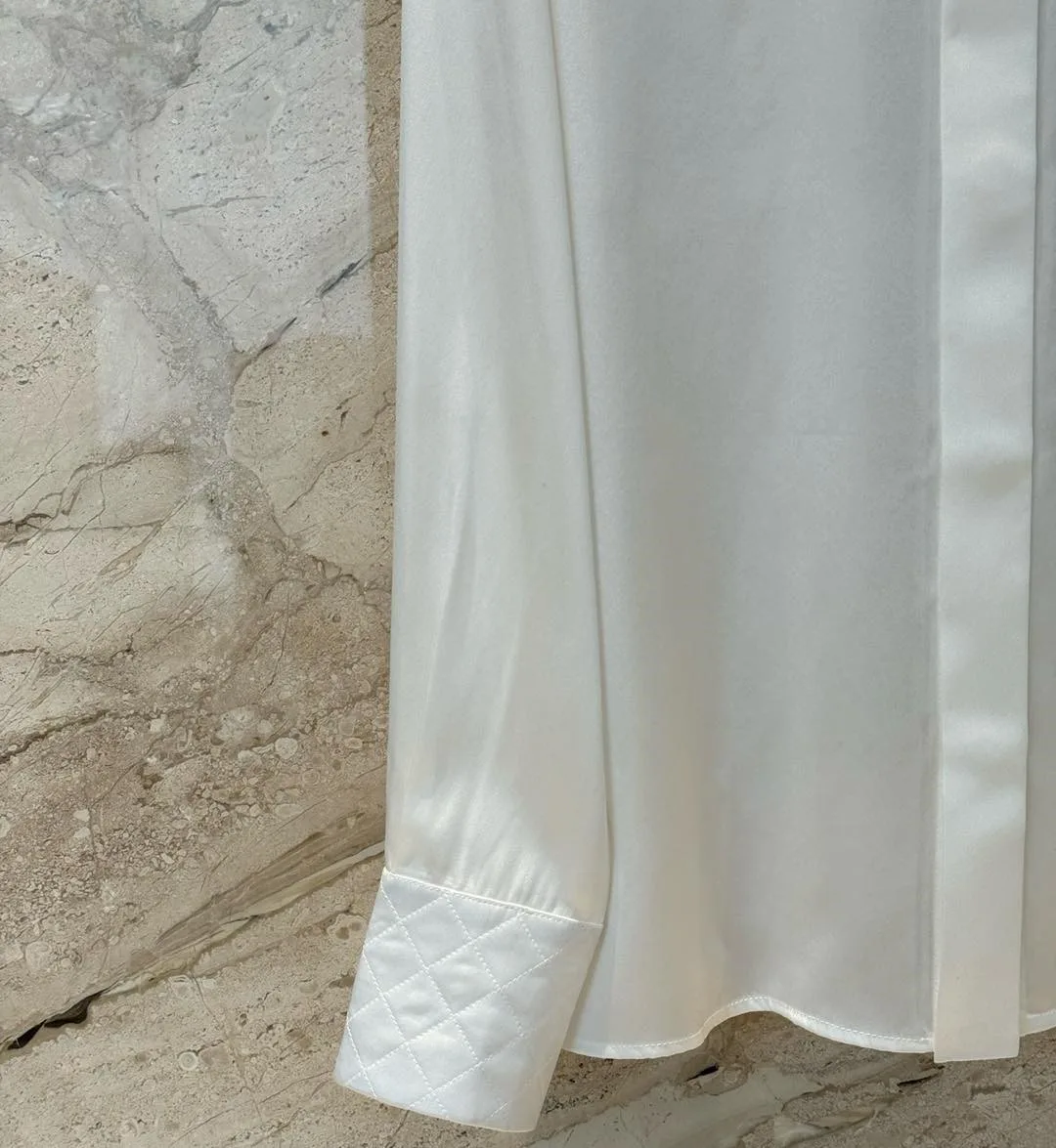 Chanel Quilted Button-Down Blouse Pearl White - Image 10