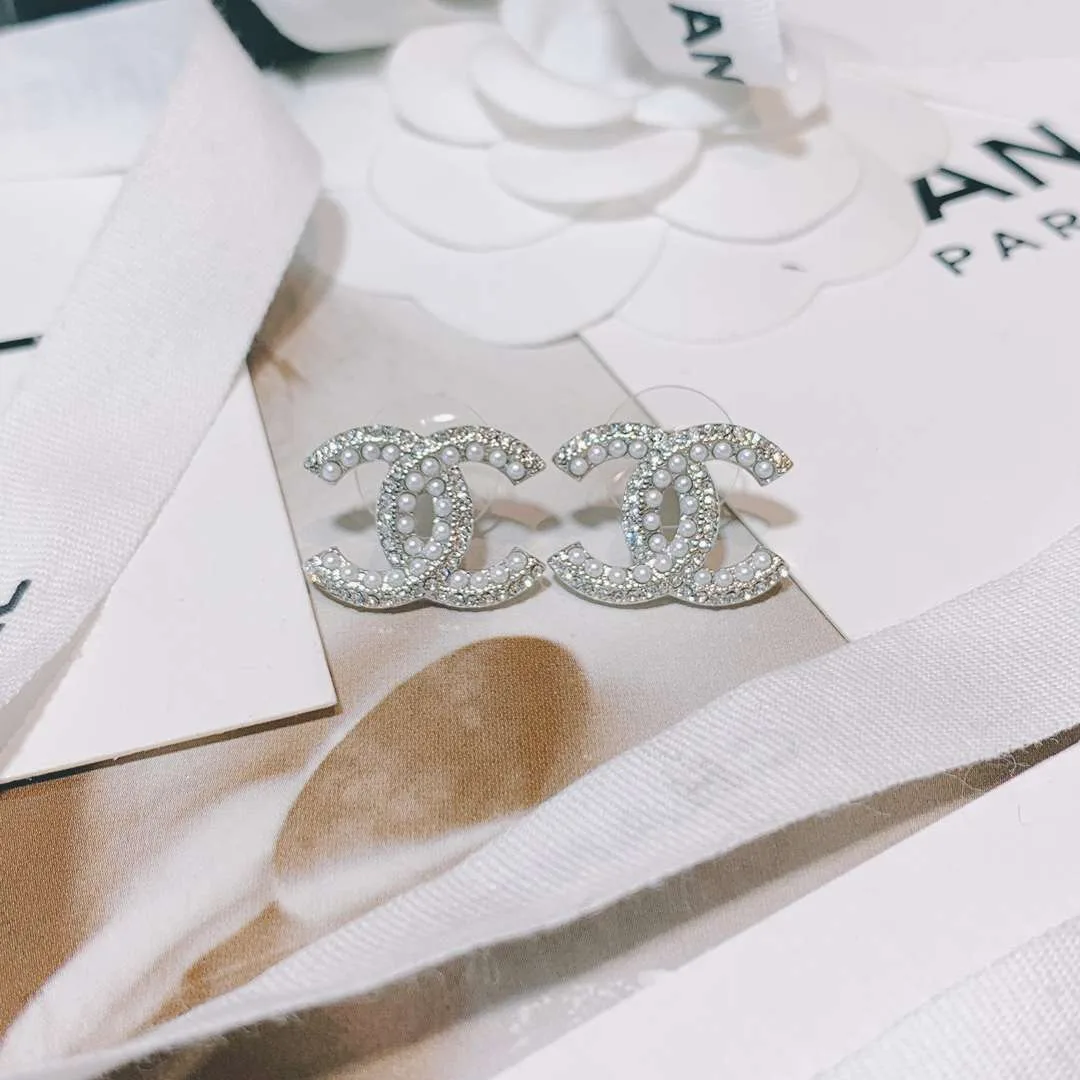 Alternative view of Chanel Rhinestone Double C Earrings Silver